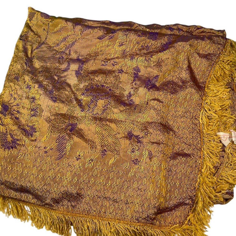 Volga 80x100 Gold Purple Floral Brocade Fringe Bedspread Blanket Regencycore